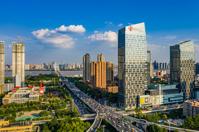 航拍武汉·武汉天地·黄浦路立交